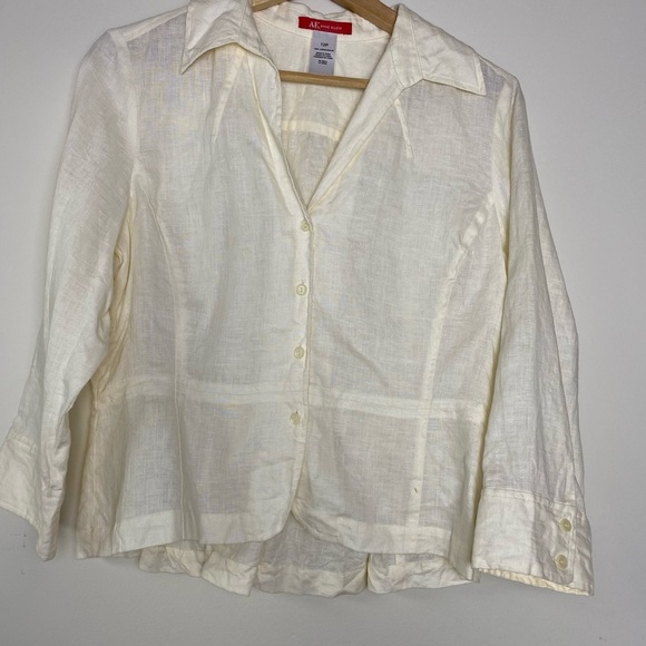 SALE Womens Linen Button Up with Pocket, tie in back, Size 12P - Picture 1 of 9